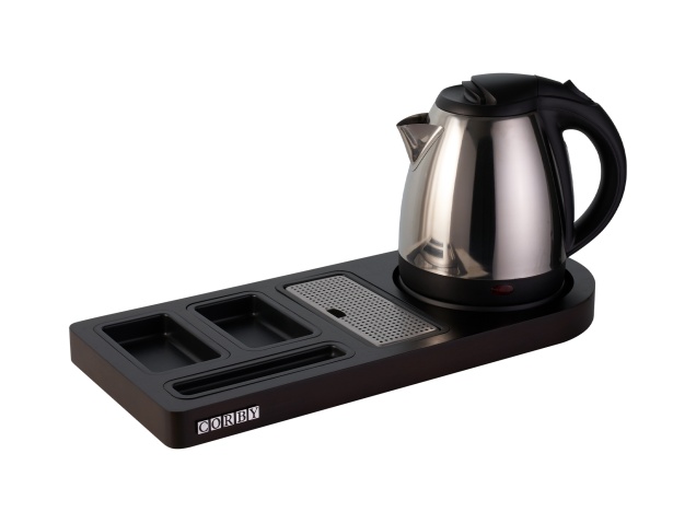 corby-buckingham-standard-welcome-tray-in-dark-wood-with-1l-kettle-in-polished-steel-uk-plug