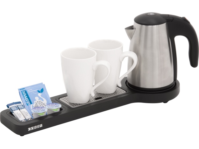 corby-beckett-compact-welcome-tray-in-black-with-0.6l-kettle-in-brushed-steel-uk-plug