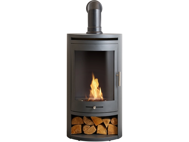 oko-s5-bio-ethanol-cylinder-stove-with-log-storage-in-charcoal-grey-angled-stove-pipe