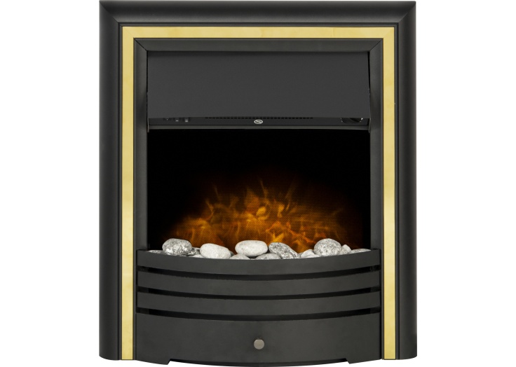 Adam Cambridge Pebble Electric Fire in Black u0026 Brass | Fireplace World