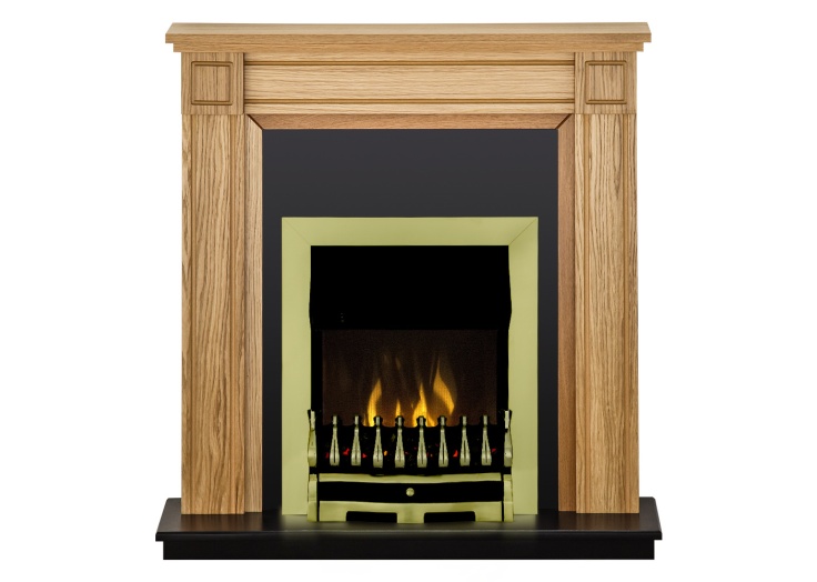 Adam Georgian Fireplace Suite in Oak with Dimplex Wynford in Antique Brass,  39 Inch | Fireplace World