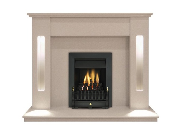 The Hollywood Fireplace In Beige Stone With Valor Blenheim