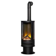 acantha-orbit-cylinder-electric-stove-in-charcoal-grey-with-tall-angled-stove-pipe-in-black