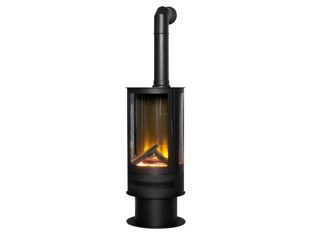 acantha-orbit-cylinder-electric-stove-in-black-with-tall-angled-stove-pipe-in-black