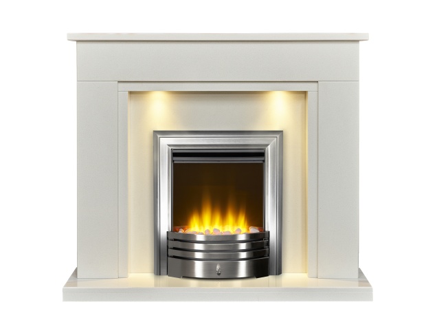 acantha-maine-white-marble-fireplace-with-downlights-amara-electric-fire-in-brushed-steel-48-inch