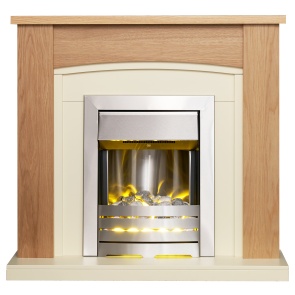 Adam Southwold Fireplace in Oak u0026 Cream with Helios Electric Fire in  Brushed Steel, 43 Inch | Fireplace World