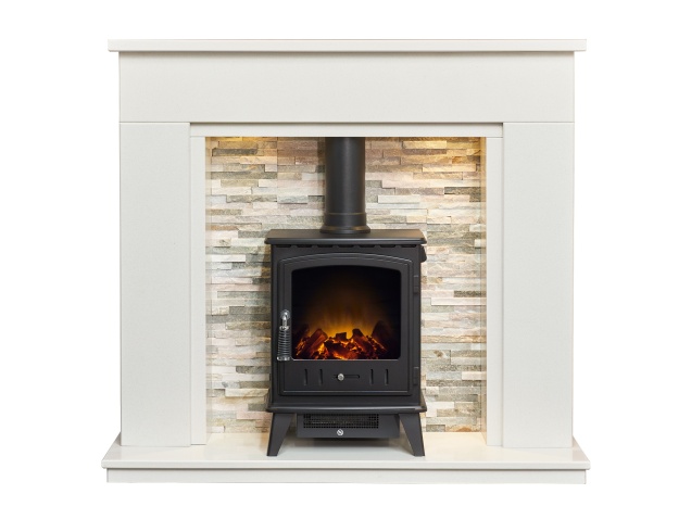 acantha-amalfi-white-marble-fireplace-with-downlights-aviemore-electric-stove-in-black-48-inch