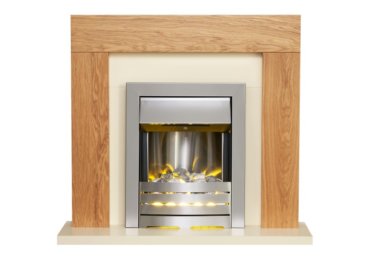 Adam Dakota Fireplace in Oak u0026 Cream with Helios Electric Fire in Brushed  Steel, 39 Inch | Fireplace World