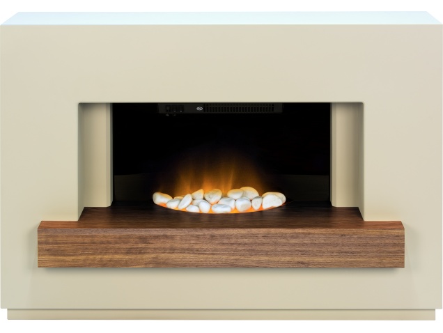 Adam Sambro Fireplace Suite In Stone Effect With Walnut Shelf 46