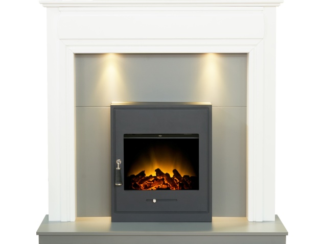 Adam Honley Fireplace In Pure White And Grey With Oslo Electric Inset