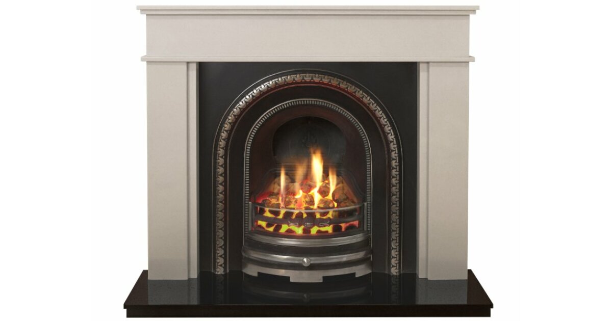 The Portland Fireplace Suite In White Stone With Bedford Back