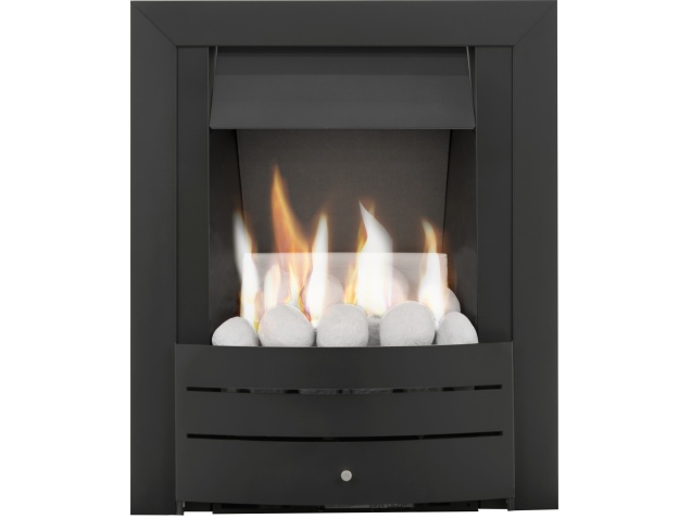 Adam Hera Slimline Gas Fire In Black With Pebble Bed Fireplace World