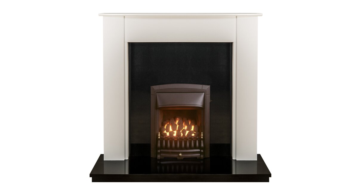 The Capri In Pure White Granite With Valor Dream Full Depth Convector Gas Fire In Black 48 Inch Fireplace World