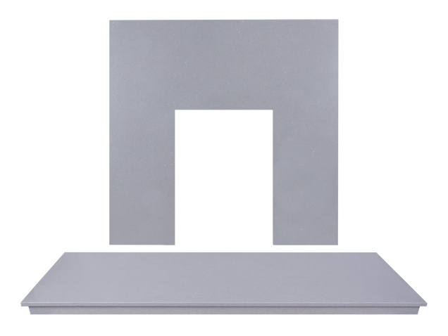 Adam Marble Back Panel And Hearth Set In Sparkly Grey 48 Inch