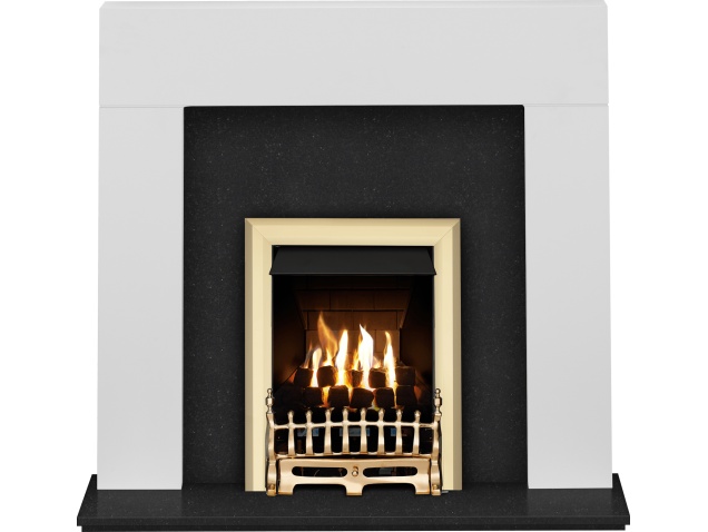 Adam Miami Fireplace In Pure White Black Granite With Adam