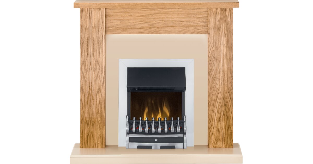 Adam New England Fireplace Suite in Oak with Dimplex Wynford Electric Fire  in Chrome, 48 Inch | Fireplace World