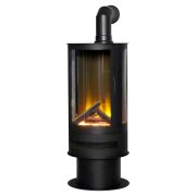 acantha-orbit-cylinder-electric-stove-in-charcoal-grey-with-angled-stove-pipe-in-black