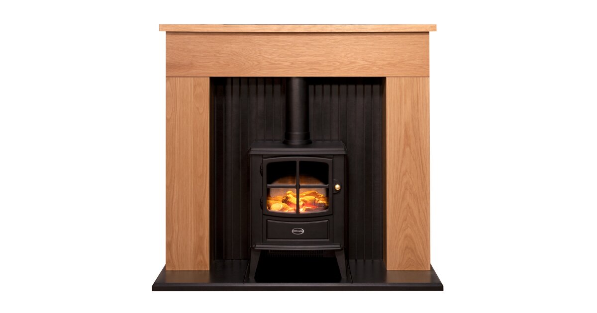 Adam Innsbruck Stove Suite In Oak With Brayford Electric Stove In