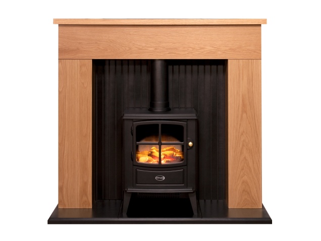 Adam Innsbruck Stove Suite In Oak With Brayford Electric Stove In