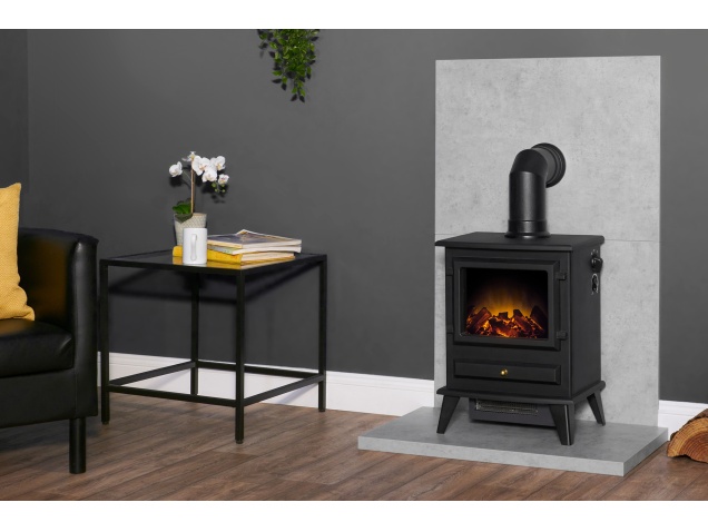 acantha-tile-hearth-set-in-concrete-effect-with-hudson-stove-angled-pipe