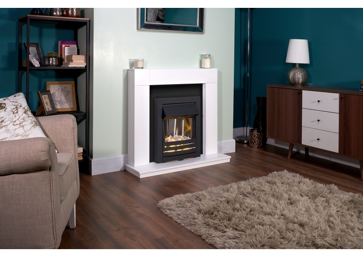 Adam Malmo Fireplace Suite In Pure White With Helios Electric Fire