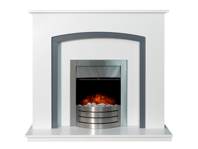 Adam Savanna Fireplace In Pure White Grey With Comet Electric