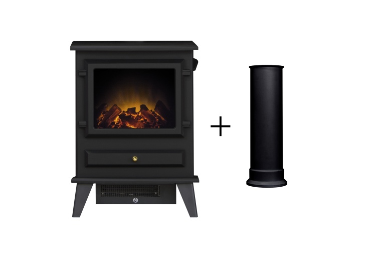 Adam Hudson Electric Stove in Black with Straight Stove Pipe | Fireplace  World
