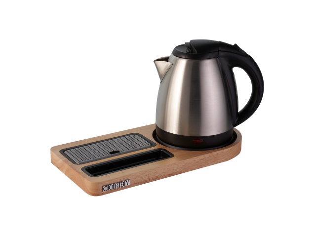 compact-welcome-tray-(buckingham-wt0005)-in-light-wood-with-1l-kettle-(buckingham-ktl0003)-in-polished-steel-uk-plug
