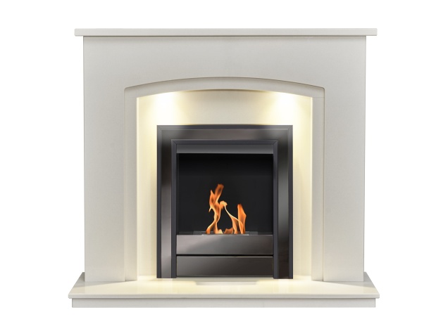 acantha-granada-white-marble-fireplace-with-downlights-argo-bio-ethanol-fire-in-black-nickel-48-inch