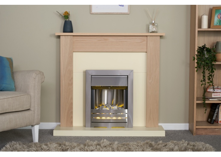 Adam Southwold Fireplace in Oak u0026 Cream with Helios Electric Fire in Brushed  Steel, 43 Inch | Fireplace World
