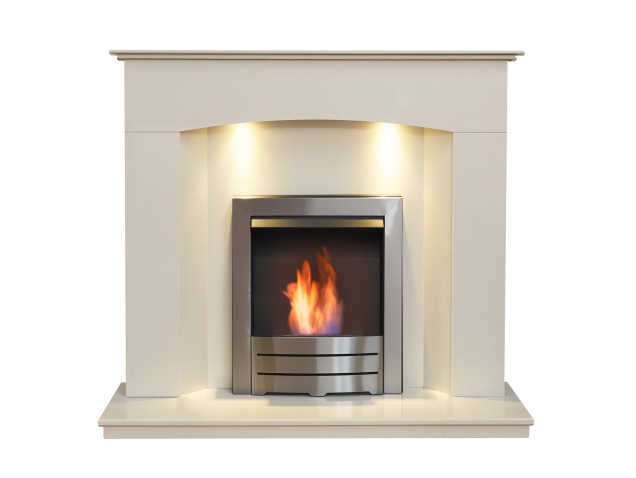 acantha-tuscon-sahara-beige-marble-fireplace-with-downlights-colorado-bio-ethanol-fire-in-brushed-steel-48-inch