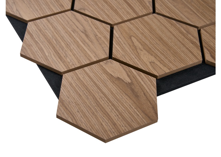 Fuse Acoustic Wooden Hexagon Wall Panel in Walnut Effect