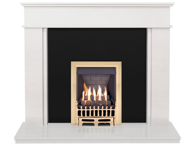 The Portland Fireplace In White Stone Granite Back Panel With