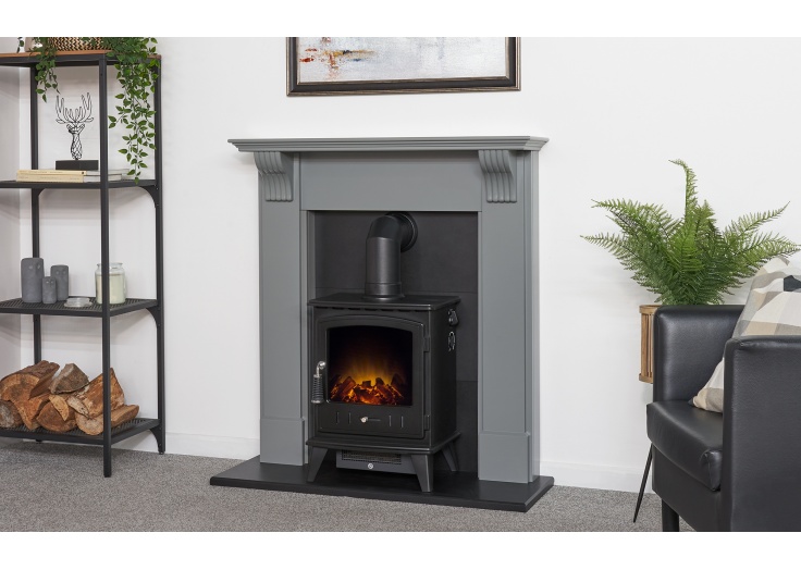 Adam Harrogate Stove Fireplace in Grey u0026 Black with Aviemore Electric Stove  in Black, 39 Inch | Fireplace World
