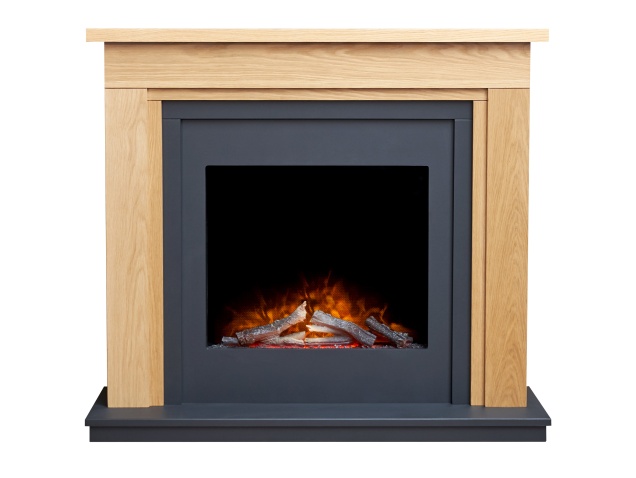 Adam Brentwood Electric Fireplace Suite In Oak Charcoal Grey 43 Inch 