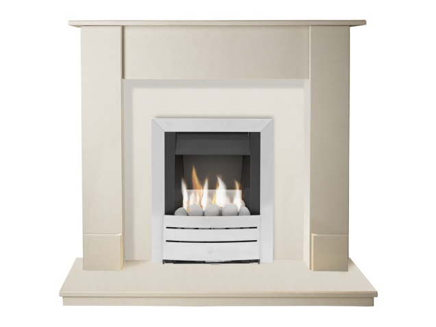 The Maine Fireplace In Beige Stone With Adam Hera Gas Fire In