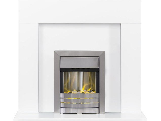 Adam Miami Fireplace Suite In Pure White With Helios Fire In