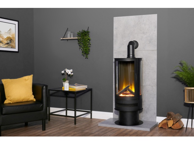 acantha-tile-hearth-set-in-concrete-effect-with-orbit-cylinder-stove-angled-pipe