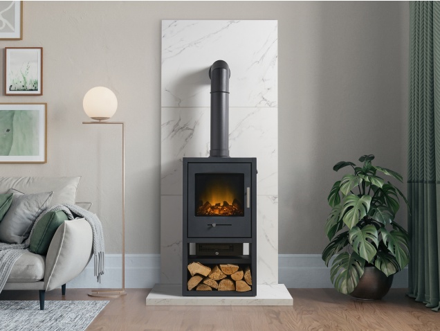 acantha-tile-hearth-set-in-white-marble-effect-with-bergen-xl-stove-tall-angled-pipe
