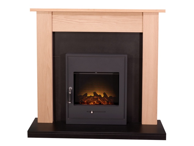 Adam Southwold Fireplace Suite In Oak And Black With Oslo Electric