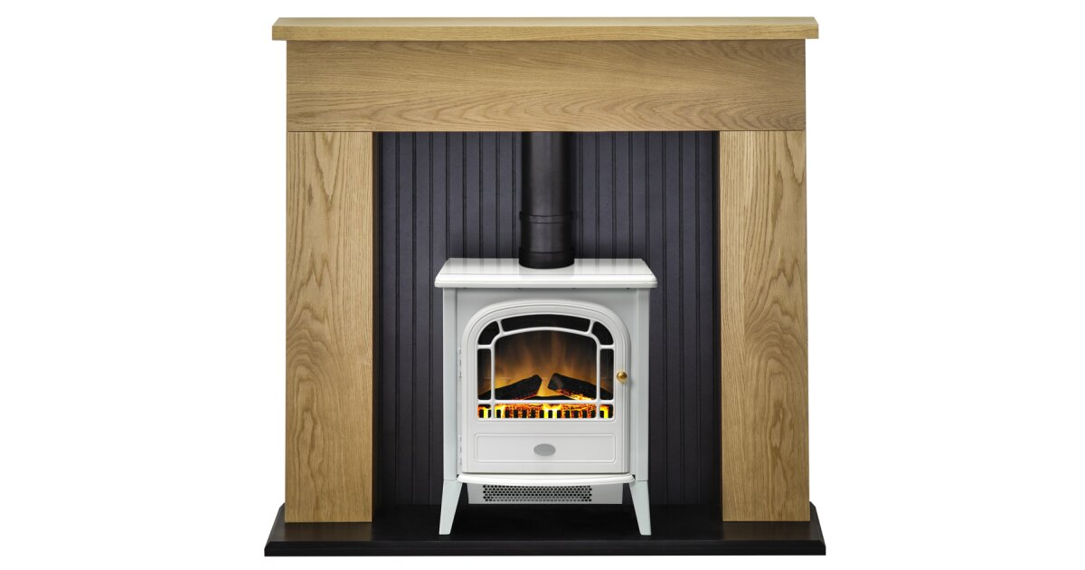 Adam Innsbruck Stove Suite In Oak With Courchevel Electric Adam Innsbruck Stove Suite In Oak With Courchevel Electric White 48 Inch Fireplace World