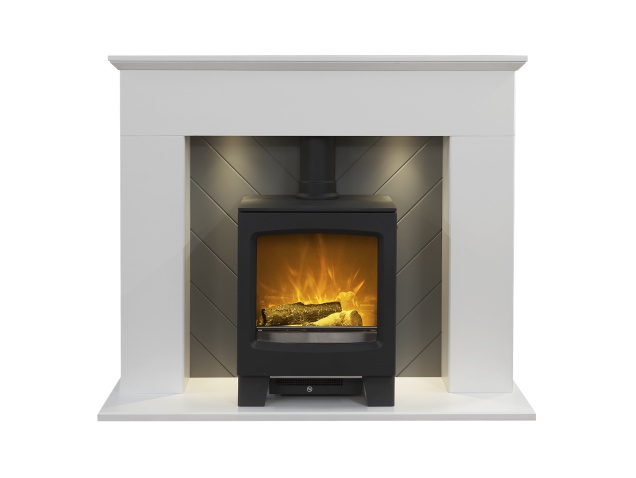 adam-corinth-stove-fireplace-in-pure-white-grey-with-downlights-lunar-electric-stove-in-charcoal-grey-48-inch
