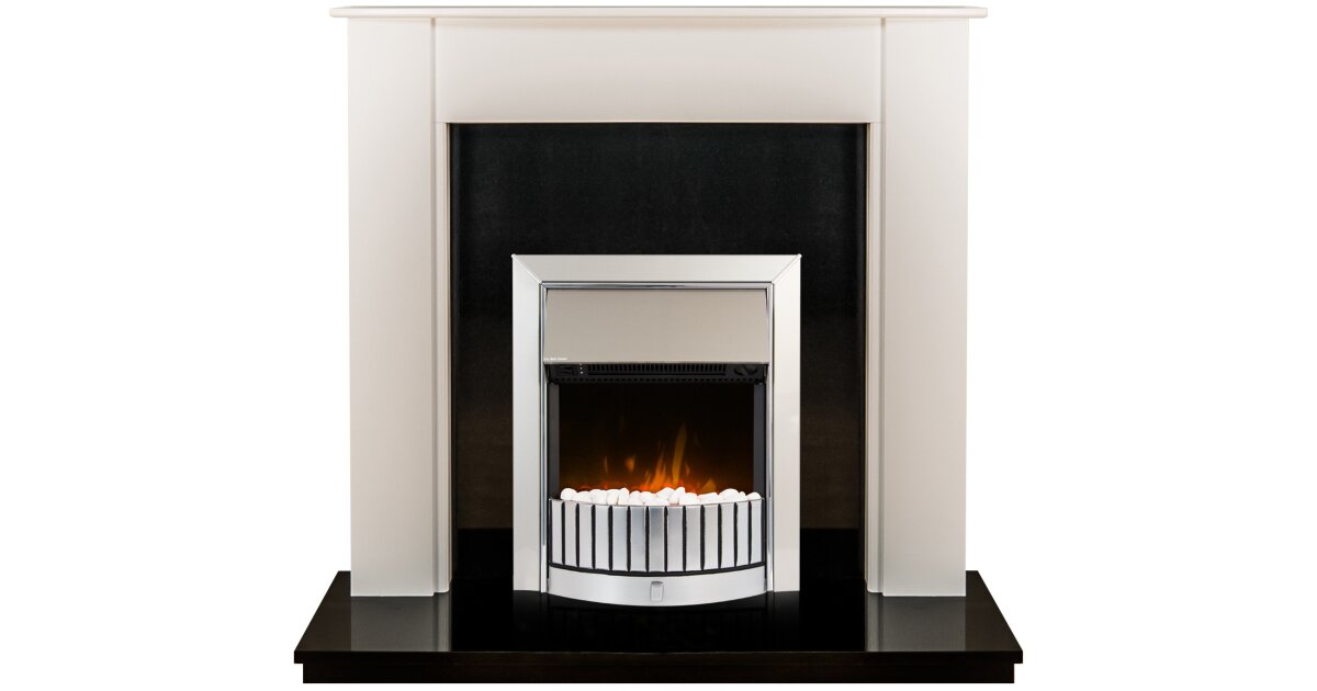Adam Capri Fireplace Suite Pure White u0026 Granite with Dimplex Delius  Electric Fire in Chrome, 48 Inch | Fireplace World