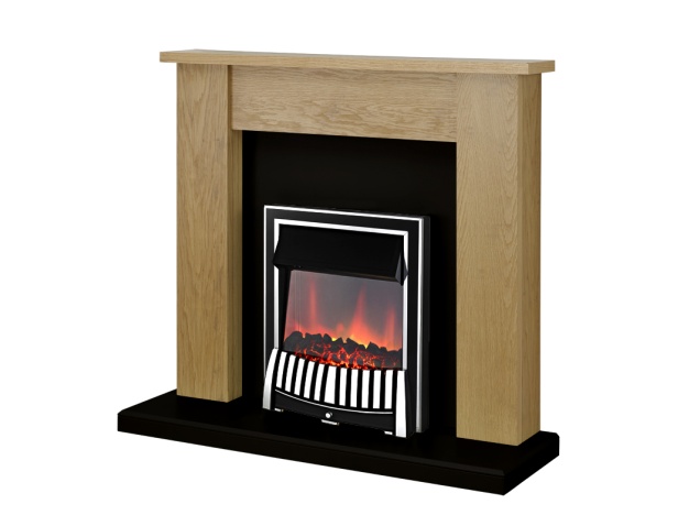Adam Kansas Fireplace Suite in Oak and Black with Elan Electric Fire in