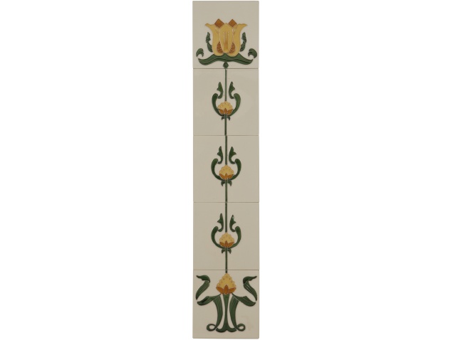 The Tubelined Orange And Green Flowers Fireplace Tiles In Cream By