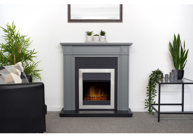 Adam Georgian Fireplace in Grey u0026 Black with Vancouver Electric Fire in  Brushed Steel, 39 Inch | Fireplace World