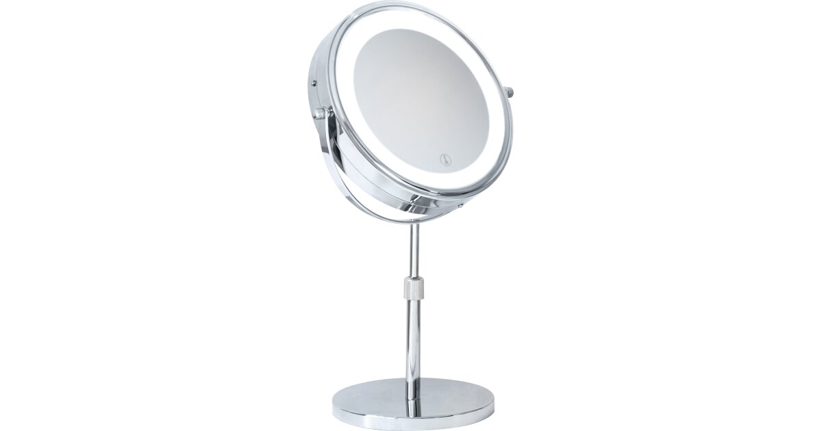 Free standing outlet illuminated mirror