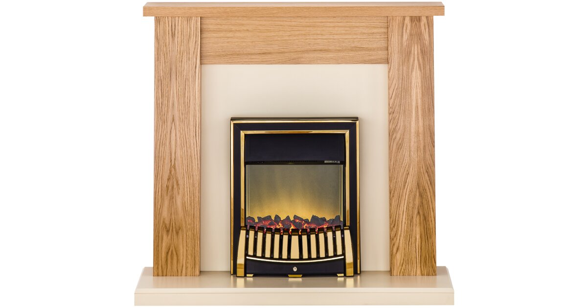 Adam New England Fireplace Suite In Oak With Elan Electric Fire In