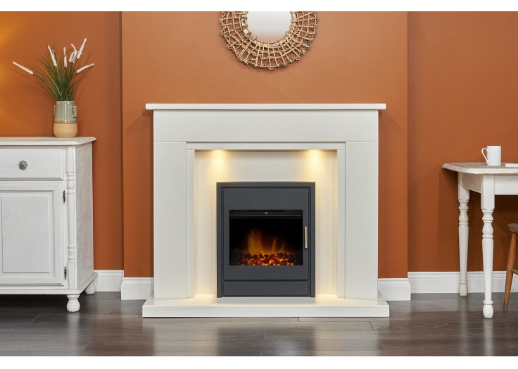 Acantha Maine White Marble Fireplace with Downlights Alta