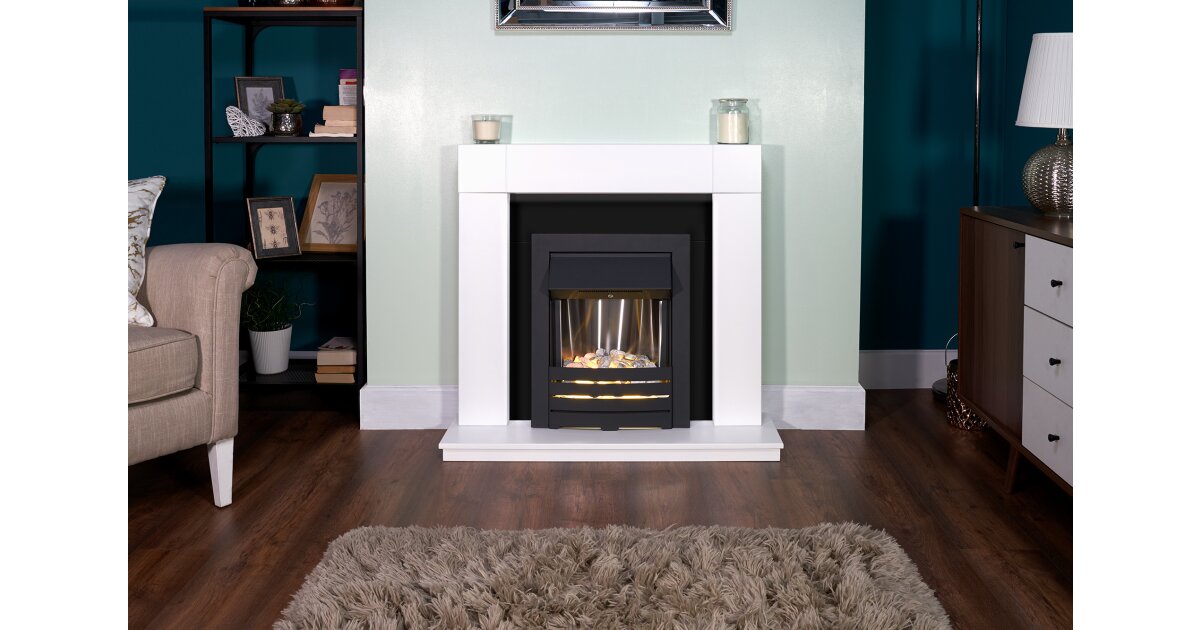 Adam Malmo Fireplace Suite In Pure White With Helios Electric Fire